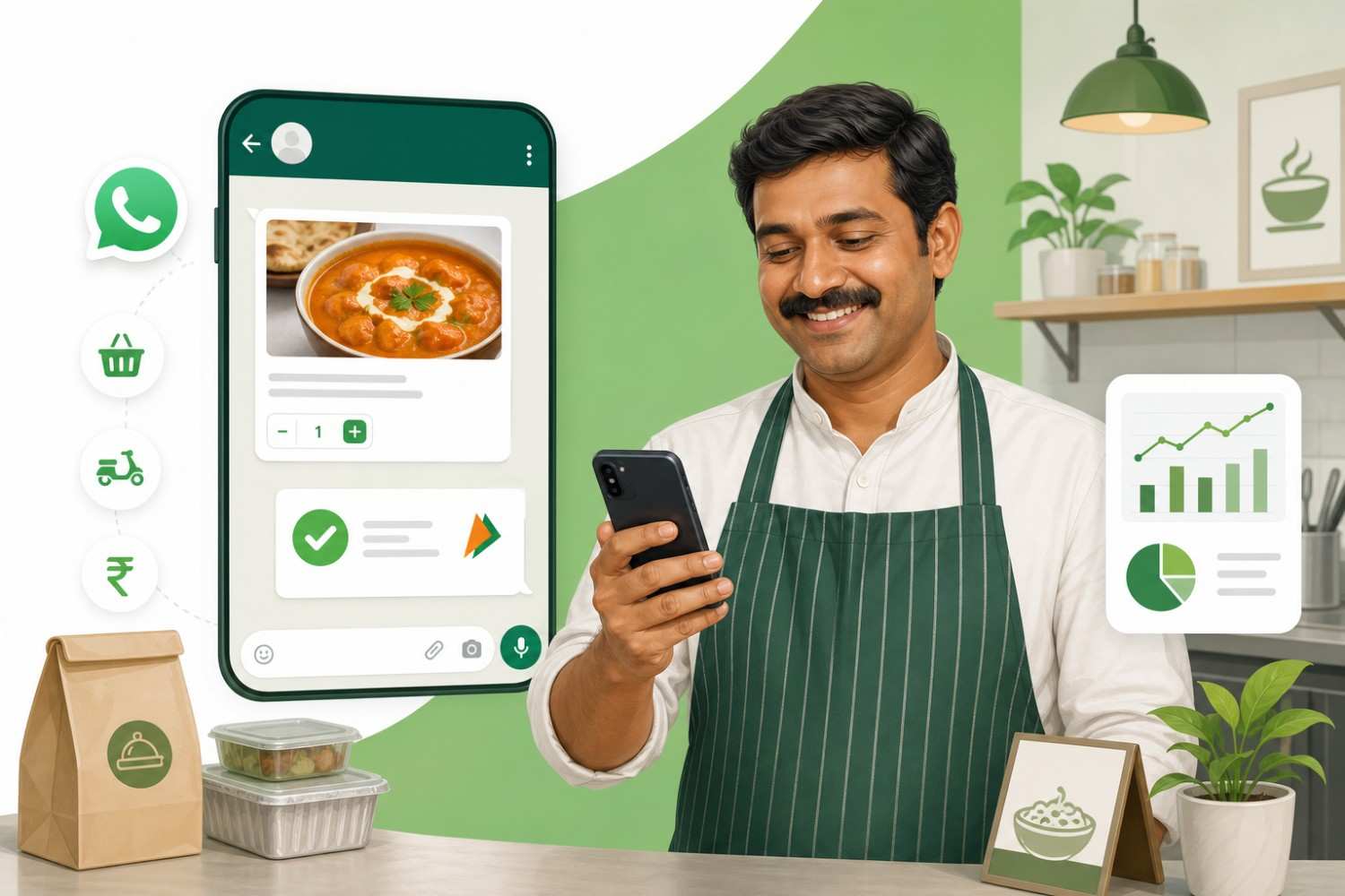 Restaurant owner receiving direct WhatsApp orders with UPI payment — zero aggregator commission