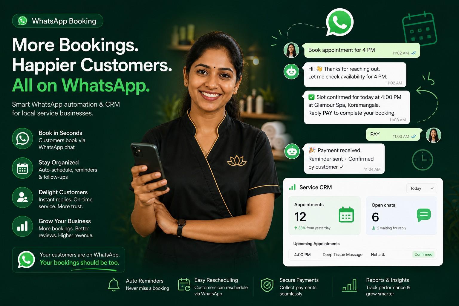 Local services on WhatsApp — booking, reminders, team inbox